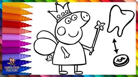 Desenhar E Colorir Peppa Pig Como Uma Fada Do Dente Desenhos Para