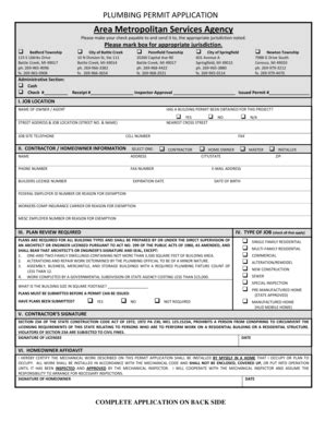 Fillable Online PLUMBING PERMIT APPLICATION Area Metropolitan Services