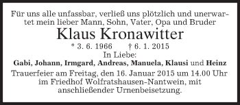 Traueranzeigen Von Klaus Kronawitter Trauer Merkur De