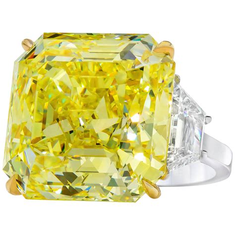 Carat Fancy Yellow Diamond Platinum Three Stone Ring At Stdibs