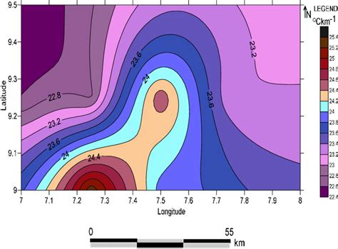 Geothermal gradient map of Abuja sheet 186 and Gitata sheet 187 ...