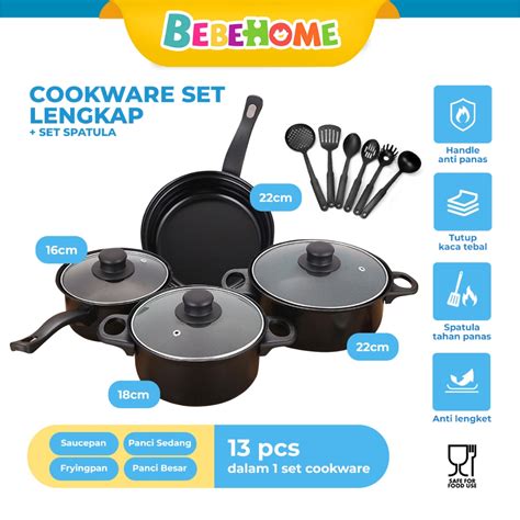 Jual Bebehome Peralatan Masak Lengkap 13 Pcs Dalam 1 Set Cookware Panci Set Wajan