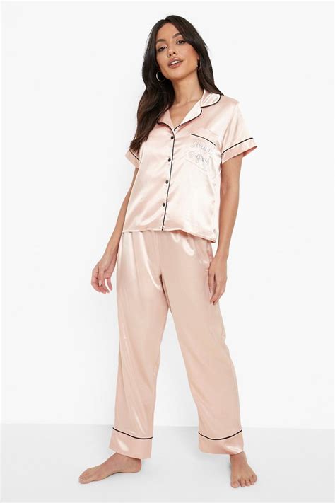 Bride Squad Satin Diamante Pj Trouser Set Boohoo Uk