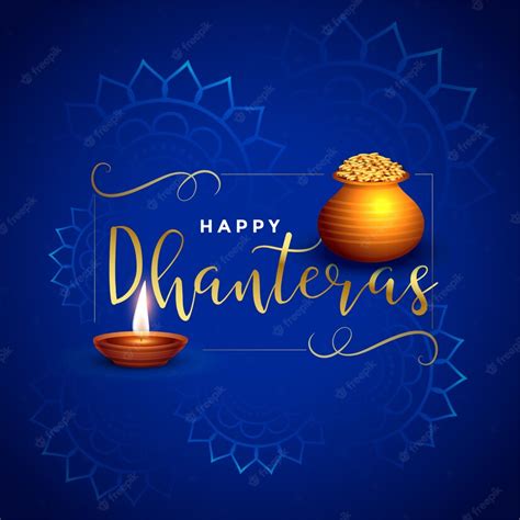 Free Vector | Beautiful dhanteras festival card with diya and kalash