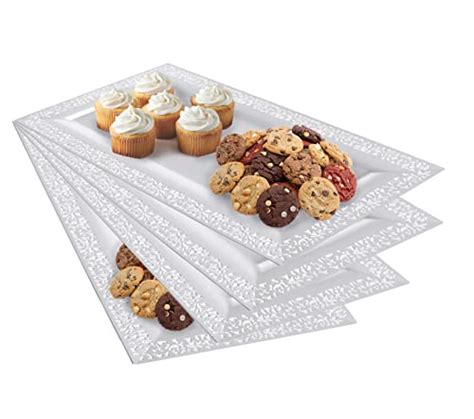 Yumchikel Plastic Serving Tray Platter Set 4pk White Lace