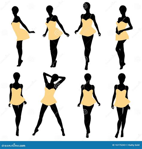 African American Woman Lingerie Silhouette Stock Illustration