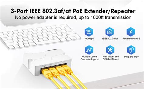 MokerLink 4 Ports Prolongateur PoE répéteur PoE IEEE 802 3 AF at 100