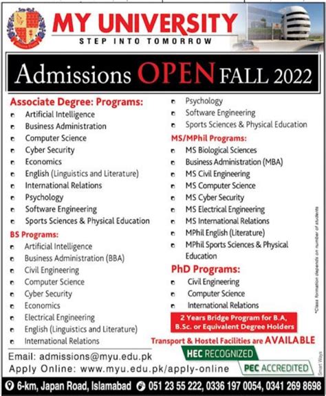 MYU BS MS MPhil PhD Admissions 2022 Result Pk