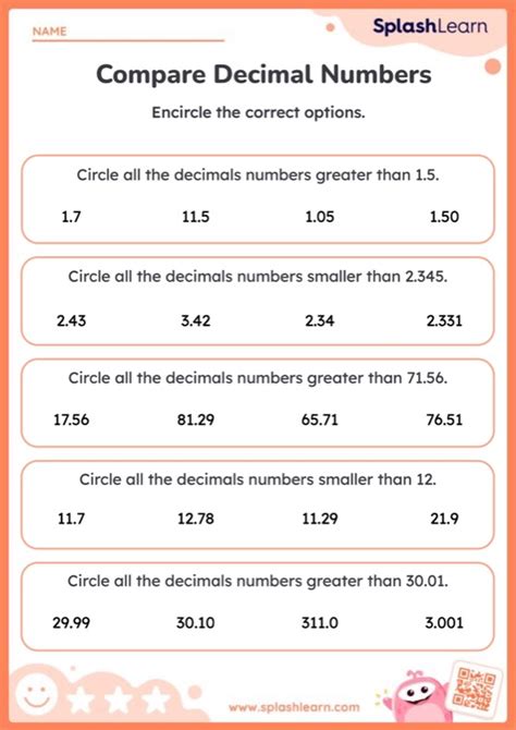 Select The Correct Decimal Number Worksheet