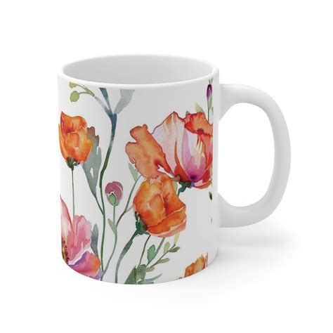 Watercolor Flower Ceramic Coffee Mug Wildflower Teacup Unique Holiday