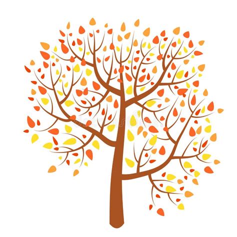 Cartoon Autumn Tree In Flat Style Isolated On White Background Stock