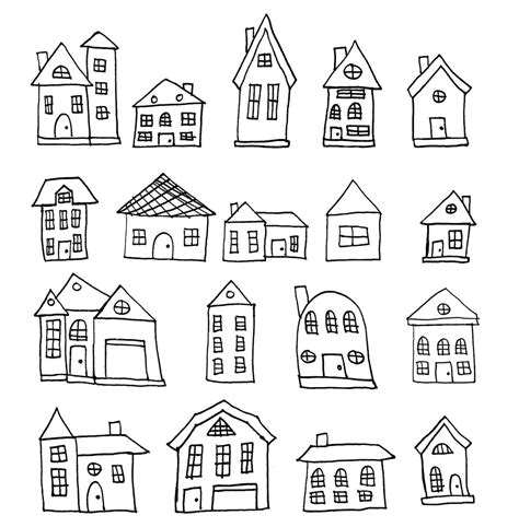 Black & White Houses Clipart Set PNG Hand Drawn Houses, Doodles, Cute ...