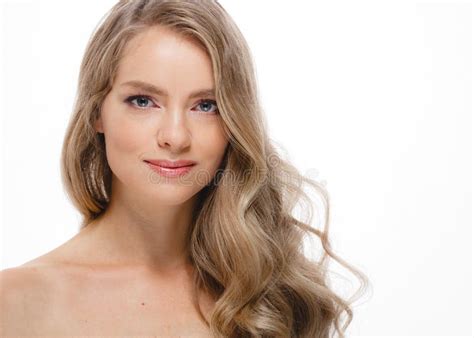 Woman Beauty Skin Care Close Up Portrait Blonde Hair Studio On W Stock Photo Image Of Eyes