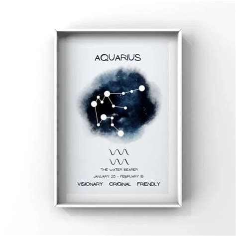 Triad Art And Design Art Aquarius Zodiac Sign Constellation Art Print Handmade Birthday T