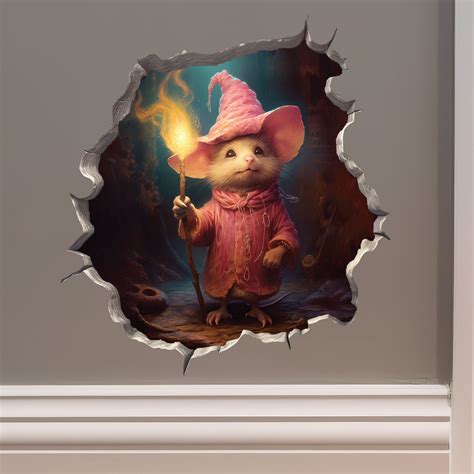 Wizard Mouse In Mouse Hole Decal Mouse Hole 3d Wall Sticker