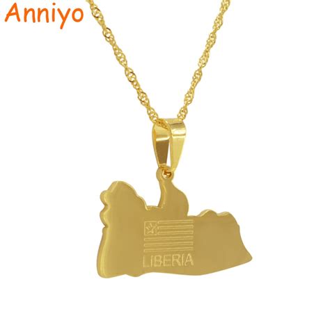 Anniyo Liberia Map Flag Gold Color Charms Pendant Necklaces Liberians