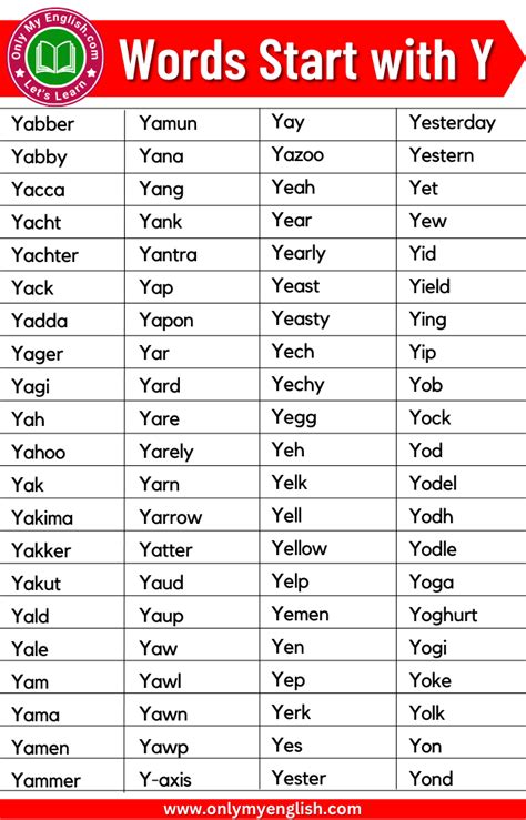 300 Words That Start With Y Words Starting With Y