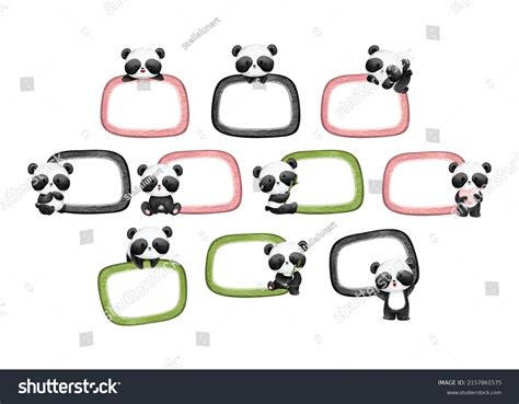 Set Watercolor Cute Panda Frame Stock Vector Royalty Free