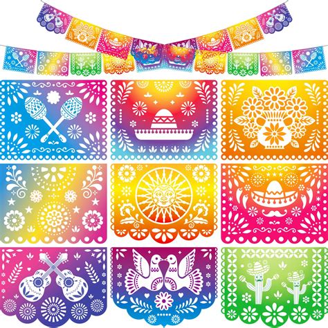 18 Feet Iridescent Mexican Party Banners Plastic Papel Picado Fiesta Banner