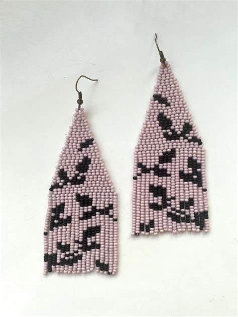 Pink Beaded Earrings Fringe Seed Bead Earrings Pink Earrings Etsy