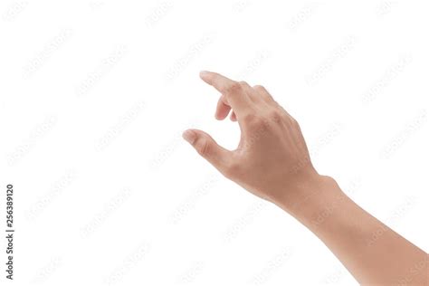 Man Hand Touching Something On White Background Stock Photo Adobe Stock