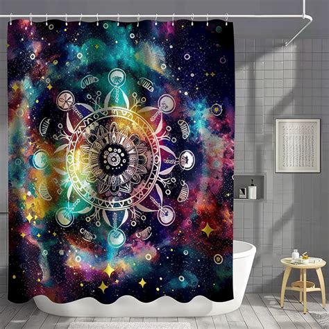 Boho Cosmic Mandala Shower Curtain Galaxy Stars Space Theme Bathroom