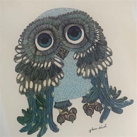 Vintage Art Vintage Glenn Heath Bright Eyes Owl Lithograph No 456