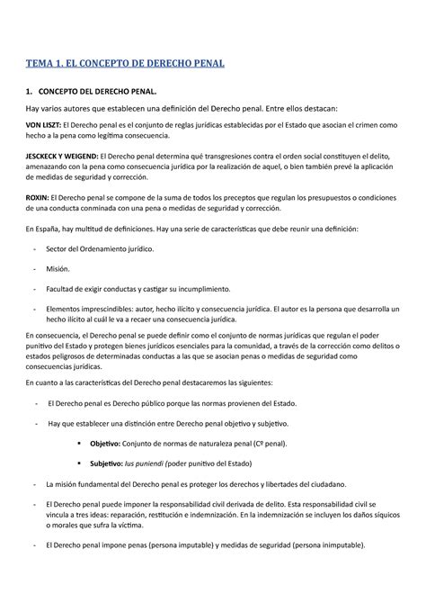 Tema 1 Penal Tema 1 TEMA 1 EL CONCEPTO DE DERECHO PENAL 1