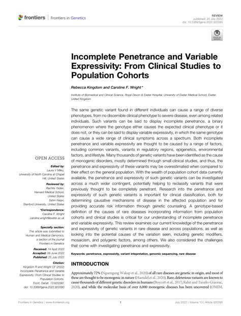 (PDF) Incomplete Penetrance and Variable Expressivity: From Clinical ...