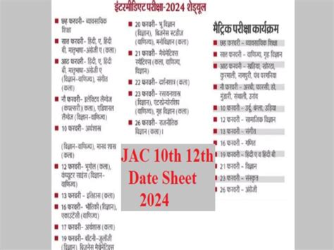 Jac 10th 12th Date Sheet 2024 Jharkhand Board Matric Inter Exam Date Released Check Time Table