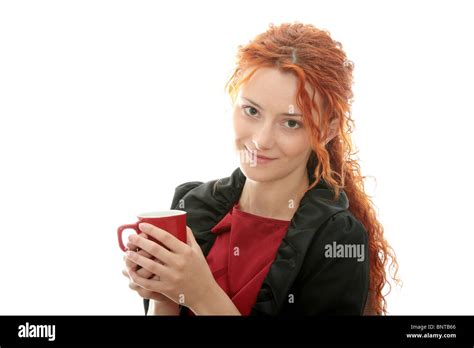 Beautiful Deaf Woman Drinking Coffee Isolated On White Stock Photo Alamy