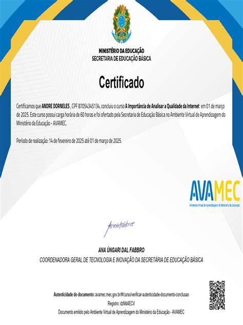 Como Conseguir O Certificado Dos Cursos Da Avamec - Certificado de Curso AVAMEC - Andre Dorneles | PDF