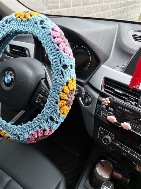 Sunflower Crochet Steering Wheel Covercrochet Steering Wheel Etsy