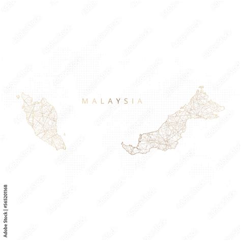 Low Poly Map Of Malaysia Gold Polygonal Wireframe Glittering Vector