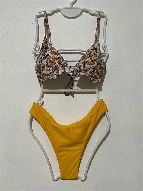 Zaful Yellow Triangle Bikini Swimsuit Women S Fashion Swimwear