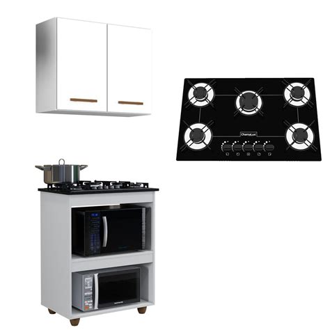 Kit Cozinha Balc O Arm Rio Branco Turim E Cooktop Bocas Chamalux