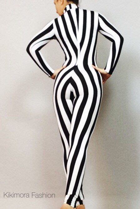 Stripe Bodysuit Costume Woman Outfit Jumpsuit Dancer Striped