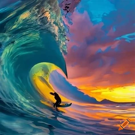 An Air Brushed Painting Of Kelly Slater Surfing On A Wave In Hawaii At