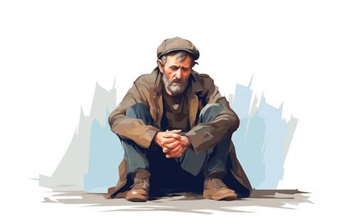 Premium Photo Homeless Man Sitting On Ground Flat Vector Illustration