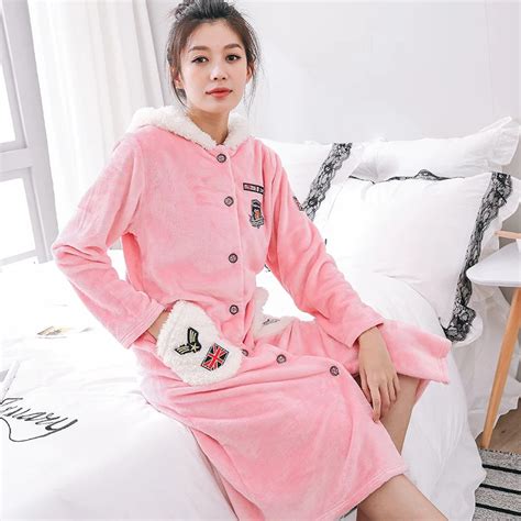 Women Flannel Thick Pajamas Coral Velvet Home Service Long Sleeved