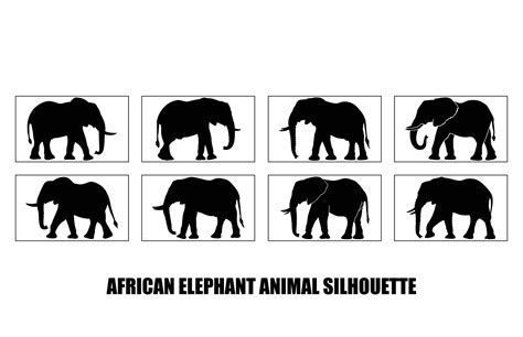 African Elephant Animal silhouette set, Wild African Elephant ...