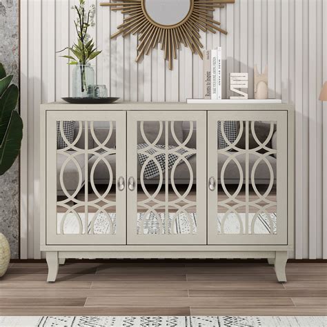 Kadyn Sideboard With Glass Doors Accent Storage Cabinet With 3 Door