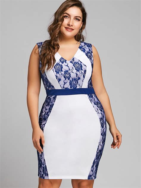 Tidebuy Floral V Neck Plusee Women S Bodycon Dress Plus Size Lace