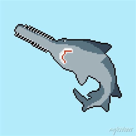 Sawfish Pixel Art 8 Bit Marine Predator Saw Fish Vector Illustration