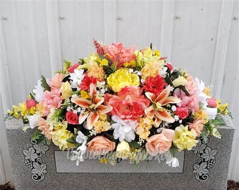 Coral Peach Yellow White Cemetery Headstone Saddle Grave Headstone