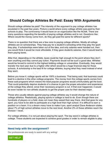 Should College Athletes Be Paid Essay With Arguments Pdf