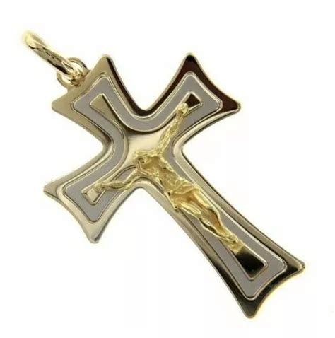 Pendentif Croix Or Jaune Et Blanc K C T S Courbe Avec J Sus