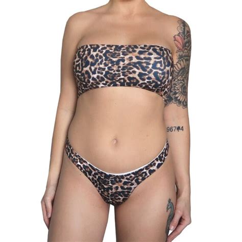 Seamless Bandeau Bikini Top Leopard Print Strapless Top Etsy