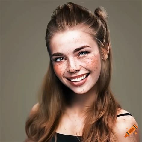 Close Up Portrait Of A Smiling Young Woman With Freckles On Craiyon