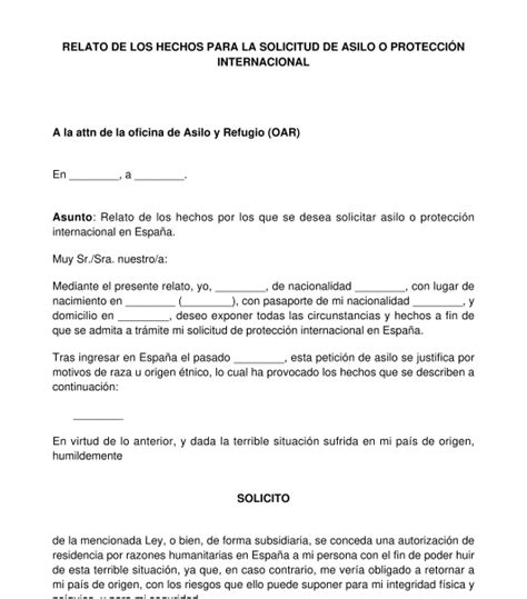 modelos de carta de solicitud de asilo politico